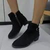 Botas Femininas Curtas Elegantes Versáteis Confortáveis 2025 Outono Inverno Novo Estilo Retrô Antiderrapante Zíper Lateral Botas Slim