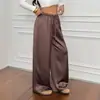 Pantalones de pierna ancha de satén de alta cintura adelgazantes holgados casuales para el trabajo, de estilo europeo y americano, para el verano y otoño de 2026
