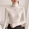 Nuevo suéter de punto fino para mujer de otoño e invierno con estampado de espiga, cuello alto superpuesto, top interior adelgazante, suéter interior de tacto de alta gama