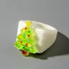 Serie Navideña Transfronteriza Europea y Americana Caja de Regalo con Campana Muñeco de Nieve Anciano Reno Cuadrado Retro Juego de Anillos de Resina