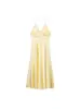 Venta Caliente de Aliexpress Primavera 2026 Nuevo Estilo Francés Deseo Puro Amarillo Claro Sexy Cuello en V Profundo Tirantes Finos Vestido Largo