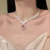 Conjunto de Colar com Pedras Brilhantes Estilo Palácio de Verão de Alta Qualidade, Acessórios para Vestido de Festa, Corrente para Clavícula, Acessórios Elegantes e Luxuosos