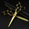 Tijeras de Peluquería Mango de Dragón Monstruo Color Dorado de 6.0 pulgadas, Tijeras para Cortar el Cabello, Tijeras Planas, Tijeras para Flequillo, Tijeras Entresacadoras