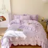 Novo estilo algodão fresco lavado quatro peças escovado bordado renda aba larga colcha capa de edredom espessado conjunto de três peças para dormitório