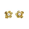 Pendientes de Botón de Flor Tridimensional Metálicos Minimalistas Retro Estilo Francés de Perla de Alto Brillo para Mujer, Pendientes de Diseño Único y Exagerado