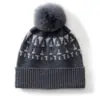 Chapéu quente de tricô moderno em formato T com punho e pompom de cor contrastante, chapéu de cashmere, chapéu feminino à prova de vento e resistente ao frio com topo redondo
