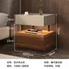 Mesa de cabeceira minimalista italiana, armário de cabeceira moderno flutuante de madeira maciça com luz de sensor, armário de armazenamento modular estilo quarto