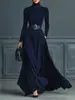 Vestido Longo Feminino Europeu e Americano 2026 Site Independente da Amazon Outono e Inverno Manga Longa Cor Sólida Com Cinto Gola Alta