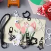 Chaveiro fofo de desenho animado colorido, acessório de decoração com contas DIY para mochila de meninas com laço