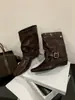 Botas de Caballero Negras Cuadradas con Hebilla Estilo Británico de Moda 2026 para Mujer, Botas de Media Caña Ajustadas con Tacón Medio