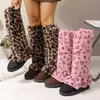 Meias Americanas Y2K Hot Girl com estampa de leopardo franzidas no tornozelo para mulheres Outono e Inverno Aquecedores de perna de pele sintética Polainas de pelúcia com boca larga