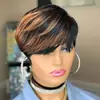 Peluca de Comercio Exterior Estilo Brasileño para Mujer Marrón con Mechas Corta Red Rosa Moda Fibra Química Fabricante de Pelucas Venta al por Mayor