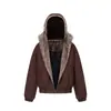 Chaqueta de Algodón con Cuello de Piel Estilo Retro Americano para Hombres y Mujeres Invierno 2025 Nueva Chaqueta Cálida con Capucha para Parejas Chaqueta Térmica Acolchada de Algodón