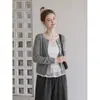 Cárdigan corto de lunares con botones estilo coreano para mujer, nuevo top chaqueta de manga larga dulce holgado adelgazante para otoño e invierno