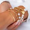 Pulseras Apilables Estilo Metal de Venta Caliente Transfronterizas, Lujo Ligero Cadena Hueso de Serpiente Perla Sintética Estilo Hip-Hop Hebilla de Cierre de Disco de Aleación