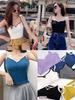 Novo Verão Spice Girls Puro Algodão Pequeno Camisola Colete Feminino Contraste Interno Cor Moda All-match Slim Look Curto Desgaste Exterior Top