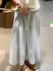 Pantalones Anchos de Rayas Verticales Grises Estilo Coreano para Mujer, Verano 2026, Delgados de Cintura Alta, Cubre Cadera, Sueltos, Adelgazantes, Pantalones Casuales Acortados