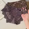 Calcinha de Renda Roxa Sedutora Estilo Francês para Mulheres, Cintura Média com Renda Cruzada na Barra, Respirável e Confortável, Calcinha Sexy Pura Desejo para Mulheres