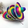 Chapéu Mexicano Chapéu de Palha de Bambu Chapéu Colorido Chapéu de Festa Chapéu de Palha Chapéu de Performance Adereço de Baile Chapéu de Palha com Pom-Pom