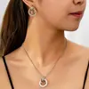 Moda Europea y Americana Ropa de Uso Diario Versátil Metal Geométrico Circular Forma de Mujeres Collar y Pendientes Conjunto de Joyería