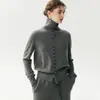 Diseño reversible~ Cárdigan de punto de cachemira suave súper elegante para mujer, cuello alto, corte holgado, chaqueta suéter cálida