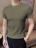 Camiseta Listrada de Verão Estilo Coreano Jovem Slim Gola Redonda Masculina Tendência Seda de Gelo Apertada Elástica Fina Manga Curta