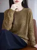 Tricô Fino 10% Lã Feminino Fio Mesclado com Fio Metálico Lantejoulas Embutidas Brilho Fino Manga Longa Camada Base Outono/Inverno Suéter