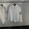 Alta calidad Venta Directa de Fábrica TB Principios de Primavera Nuevo Azul Diamante Gris Rayado Cuatro Rayas Manga Larga Camisa Tela Oxford Moda
