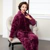 Pijamas de flanela feminina de meia-idade e idosos pijamas acolchoados de três camadas coral fleece home wear terno mom wear