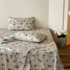 Sábana de algodón floral francesa de una sola pieza, algodón puro, gasa de doble capa, suave, apta para todas las estaciones, para dormitorio de estudiante, ropa de cama de una sola pieza de 1.2 m