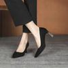 Salto Alto para Mulheres 2025 Novo Verão Preto Estilete Bico Fino Raso Camurça Profissional Versátil Elegante Sapatilhas para Mulheres