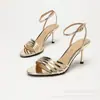 Sandalias de Tacón Alto con Tira Única y Punta Abierta 2026 Nuevo Estilo Tacón Fino Satén Elegante Versátiles Tacones Altos Talla Europea Transfronterizo