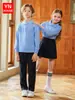 Uniforme de Clase Estilo Universitario para Niños Camiseta Polo Azul de Manga Larga Uniforme Escolar Primaria Set de Uniforme de Jardín de Infancia