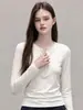 Camisa de Manga Longa com Botões Estilo Minimalista Outono Inicial Slim Fit Camada Interna Versátil Diária Camisa Base Feminina