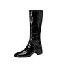 Zapatos de escenario, charol, punta redonda, tacón medio, botas de caña alta para mujer, otoño e invierno, varias tallas, botas de moda, comercio exterior transfronterizo 168-31