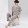 Pijama de Algodón Artificial para Hombre Traje de Pantalón Corto y Manga Corta Ropa de Casa de Algodón y Seda para Todas las Personas Pijama de Papá Primavera y Verano Nuevo