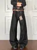 Jeans Raw Denim Estilo High Street Americano para Homens e Mulheres, Calças Pretas Flares Cleanfit, Calças Longas Retas Largas Soltas, Tendência