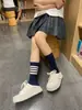 Meias Tb de Cano Médio com Quatro Listras e Quatro Cores com Etiqueta de Tecido, Meias Japonesas de Algodão Acima do Joelho, Meias Versáteis Casuais Modernas, Absorventes de Suor