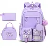 Mochilas Escolares de Nuevo Estilo Transfronterizas para Estudiantes de Primaria y Secundaria, Mochilas de Aspecto Elegante, Bolsas Sencillas, Set de Tres Piezas de Fábrica, Mochila, Lonchera, Estuche