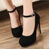 Zapatos de tacón alto de talla grande transfronterizos, nuevos modelos de otoño, moda europea y americana, gamuza, correa única, punta fina, boca poco profunda, tacones de aguja, venta al por mayor