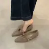 Zapatos de Salón Gruesos de Lana y Terciopelo Gris Retro con Tacón Alto para Mujer, Zapatos de Tacón Alto Elegantes con Lazo para Commuter Otoño e Invierno 2025
