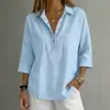 Moda Feminina Verão 2026 Estilo Europeu e Americano Transfronteiriço Casual Solta Cor Sólida Gola Lapela Camisa de Botão