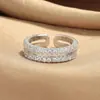 Anillo Doble Capa Casual y de Lujo Sutil con Circonita Micropavimentada para Mujer, Anillo de Apertura de Fila de Diamantes de Gama Alta de Nicho, Anillo Ajustable para Dedo Índice