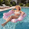 Nueva Hamaca de Agua Rayada Macaron de Cuatro Tubos Entretenimiento en Piscina Flotante Inflable Grueso para una Persona Balsa