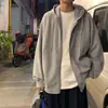 Suéter com Capuz Primavera e Outono Cor Sólida Masculino Versátil Jaqueta Cardigan Solta Zíper Simples