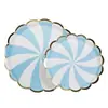Plato de Papel Azul Estampado en Caliente con Patrón de Molino de Viento Personalizado de Fábrica, Plato de Papel Desechable, Juego de Vajilla para Fiesta de Cumpleaños