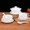 Atacado Tigela de Sopa Binaural Simples Branco Puro Xícara de Sopa com Tampa Tigela para Sopa Tigela para Assar Cerâmica Utensílios de Mesa Tigela para Mingau de Café da Manhã Tigela para Sobremesa
