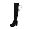 Botas Elásticas de Caña Alta con Punta Redonda Botas de Caña Alta Manga de Gamuza Zapatos Europeos y Americanos para Mujer Botas de Cuero para Mujer con Negro Rojo Albaricoque