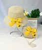 Sombrero de Paja Popular Transfronterizo para Niños Niña Dulce Sombrero de Sol de Primavera y Verano Set de Bolso con Lazo de Moda Protección Solar