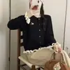 Nuevo cárdigan de punto dulce de estilo coreano para mujer en otoño, colorido, con botones, casual y versátil, con color de contraste y dobladillo con volantes